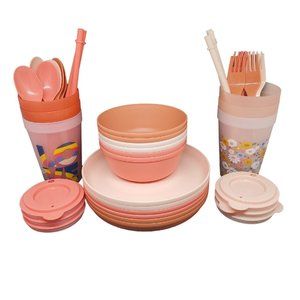 Pillowfort Dinnerware and Drinkware Set for 6 Warm Colors BPA Free 42 Pieces